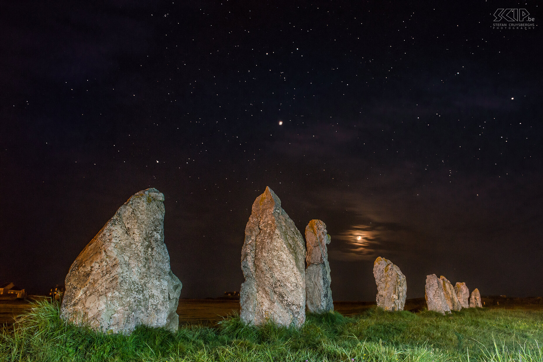 Crozon - Menhirs Lagatjar by night The prehistoric menhirs from Lagatjar by night. The Lagatjar alignements can be found on the Crozon peninsula in Brittany (Bretagne) in France. They are an intriguing arrangement of hundreds of large prehistoric white quartz stones in an open field near the ocean.  Stefan Cruysberghs